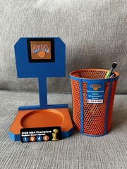 NY Knicks Trash Can Mini Trash Can – Basketball Gift Blue Orange Trash Can Hoop