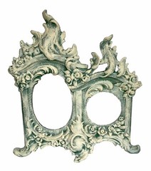 Antique Cast Metal Art Nouveau Clock Face/Picture Frame, Green & White, 11-1/2″
