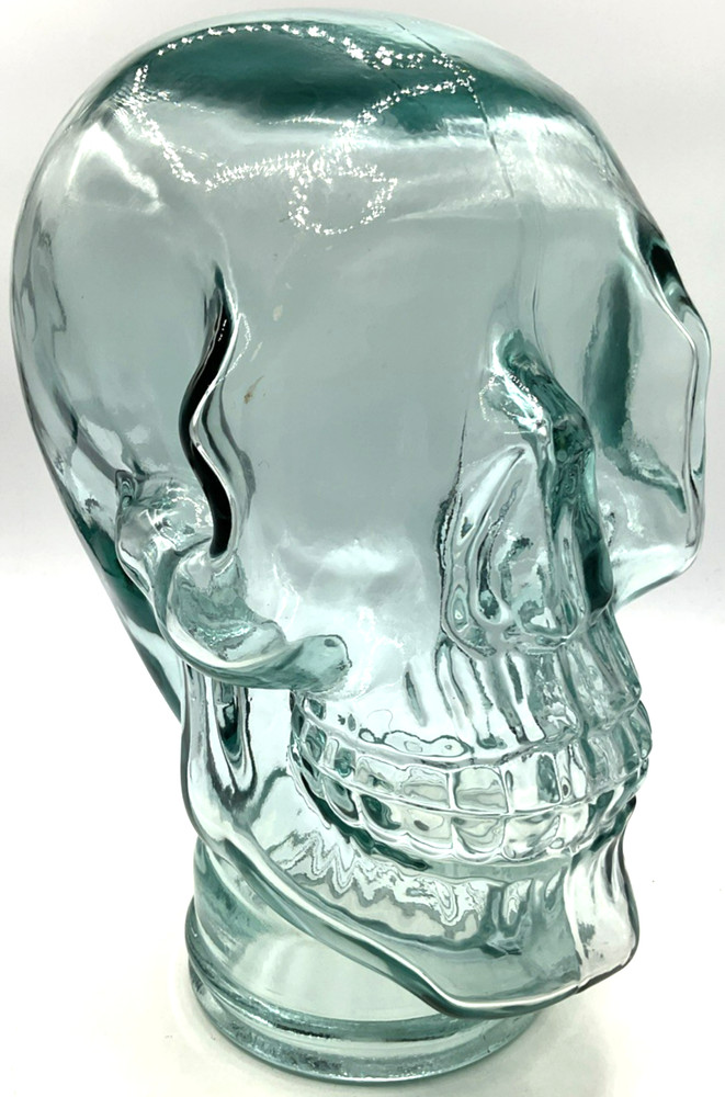 Aqua Blue Life-Size Glass Human Skull Mannequin Head Halloween Horror Goth Jar