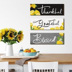 3 Pcs Sunflower Gifts Farmhouse Wall Decor Thankful Lemon, Black, White, Gray