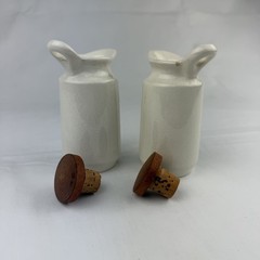 Vintage Vinegar and Oil Ceramic Bottles W/ Cork Stoppers, Japan with sunflowers