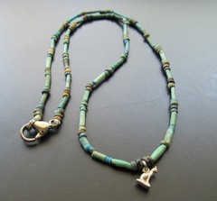 NILE Ancient Egyptian Silver Cat Amulet Mummy Bead Necklace ca 000 BC