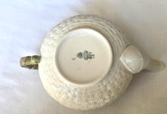 Belleek Shamrock Basketweave Teapot 8.5″ Ireland Parian China Mint