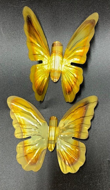 Vintage Home Interiors MCM Metal Butterfly Wall Hangings Gold Brass Set of 2