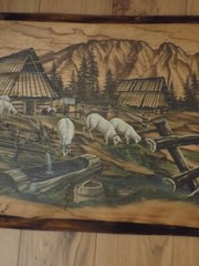 Switzerland Swiss Alps Sheep Farmer Cabin Nature Oil Painted Wood Wall Picture