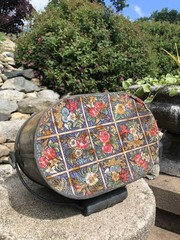 Vintage Jean Dewey Signed Primitive Painted Toleware Bail Handle Tin Lunchbox