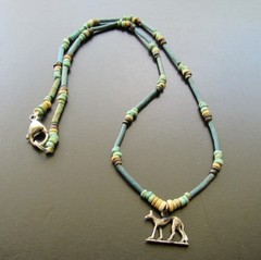 NILE Ancient Egyptian Silver Anubis Amulet Mummy Bead Necklace ca 1000 BC