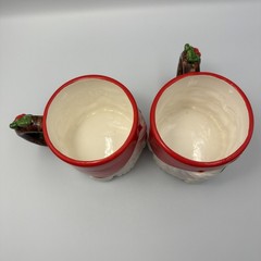 Set 2 Fitz And Floyd Classic Santa Christmas Mugs Vtg Holly & Branch Handle 1979