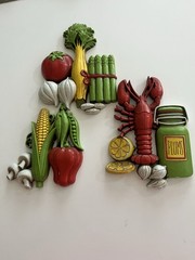 Vintage 1975 Homco Wall Hanging Plaques Lobster Vegetables 3 Piece