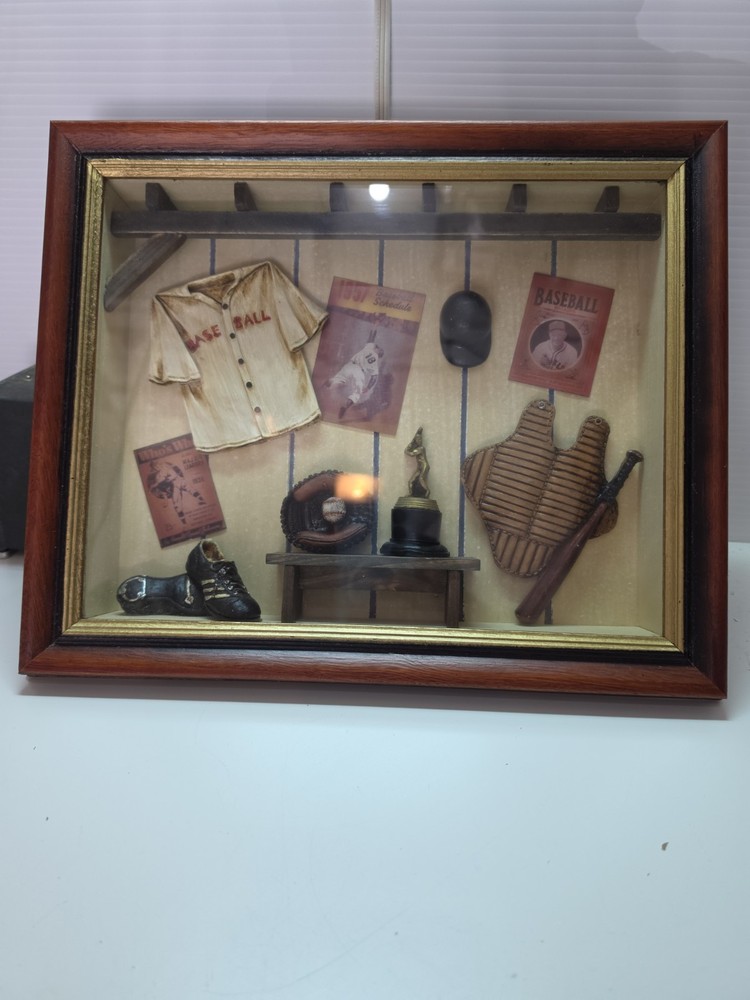 Baseball 3D Shadow Box Miniatures in Resin Wood Frame Sports Wall Hanging