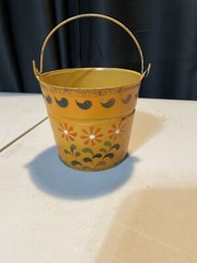 VINTAGE METAL PAIL COUNTRY FOLK ART HAND PAINTED BY Artist Unknown Double Sided