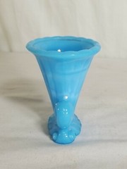 Vtg Blue Slag Glass Akro Agate NYC Vogue Merc Co. Toothpick Holder Cornucopia