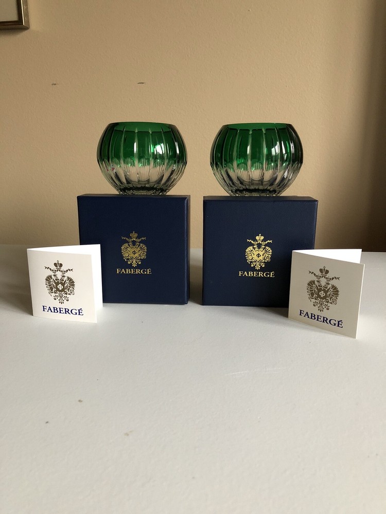Faberge Crystal Votive Na Zdorovya Emerald Green PAIR