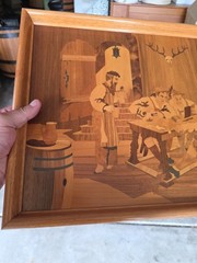 Buchschmid & Gretaux German Wood Inlay Tavern Wall Hanging- 20″ X 14.5″