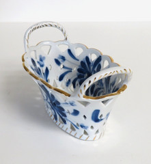 Blue & White Handcut Handpainted Reticulated Porcelain Basket Little Switzerland