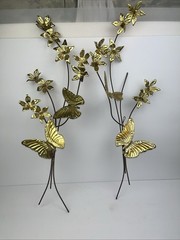 Home Interiors Metal Brass Butterflies & Flowers Wall Art MCM Vintage Boho 2x