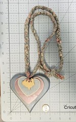 Cottagecore Blue Pink Wood Hearts Rabbit Hang Decor Braided Fabric Vtg Necklace