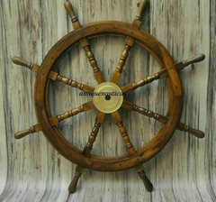 36″ Big Wooden Ship Steering Wheel Handmade Antique Teak Brass Nautical Pirate