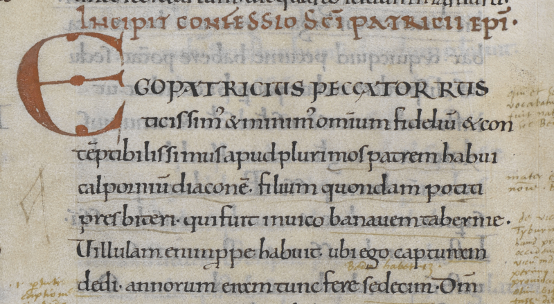 Detail of the opening lines of St. Patrick's Confessio as preserved in Cotton MS Nero E I/1 f.169v.