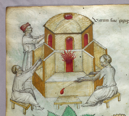 Glassmaking, detail from British Library MS Sloane 4016, f. 101v.