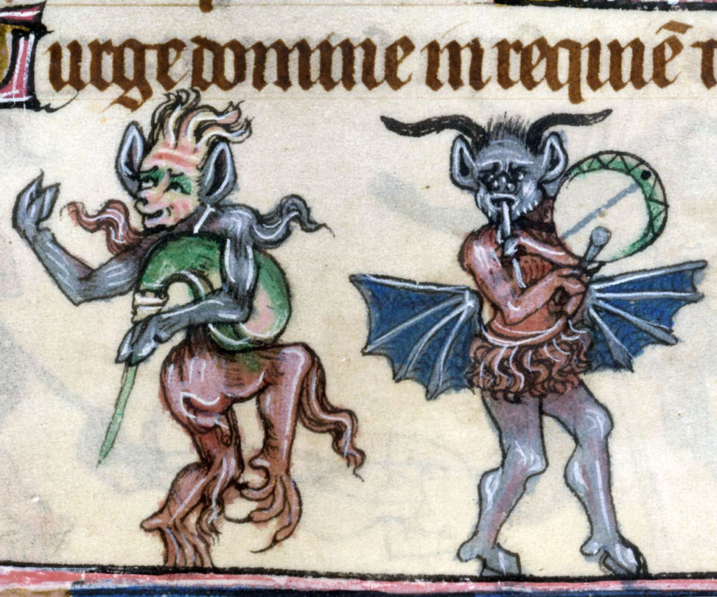 Musical demons; detail from British Library MS Yates 13 f.140r.