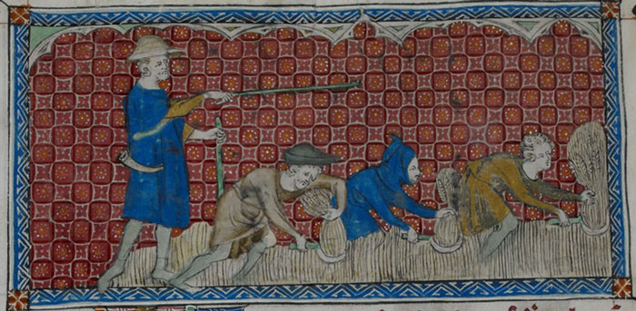 Detail of fieldworkers from BL Royal MS 2 B VII f.78v.
