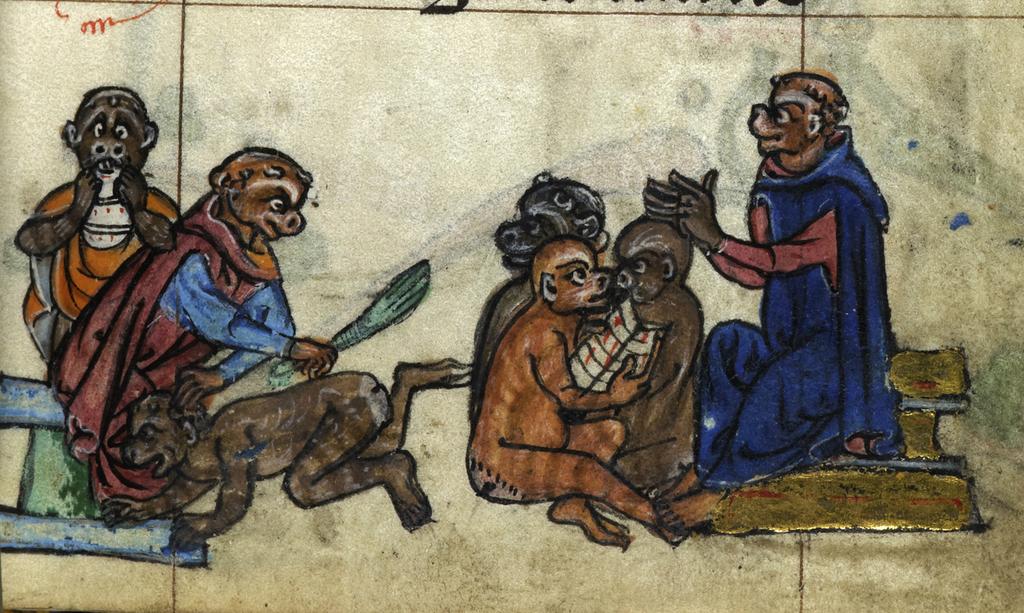 etail of apes at school, British Library, Stowe MS 17, f. 109r.